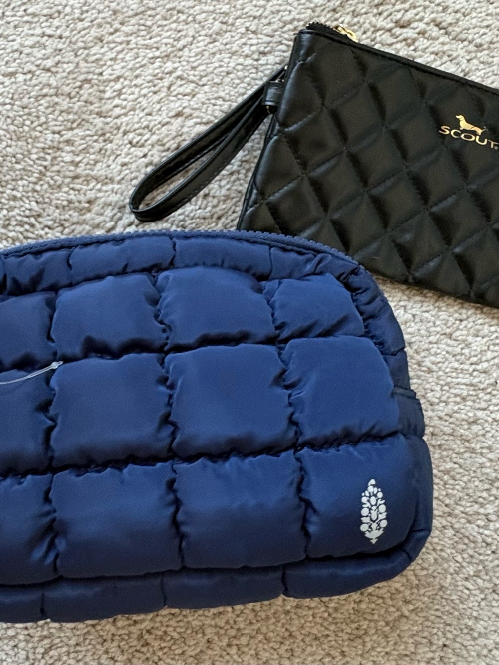 Scout Quilted Black Wristlet & Free People Navy Puffer Cosmetic Clutch Set